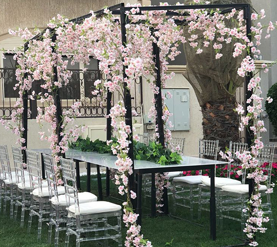 Light Cherry Blossom Table Setup