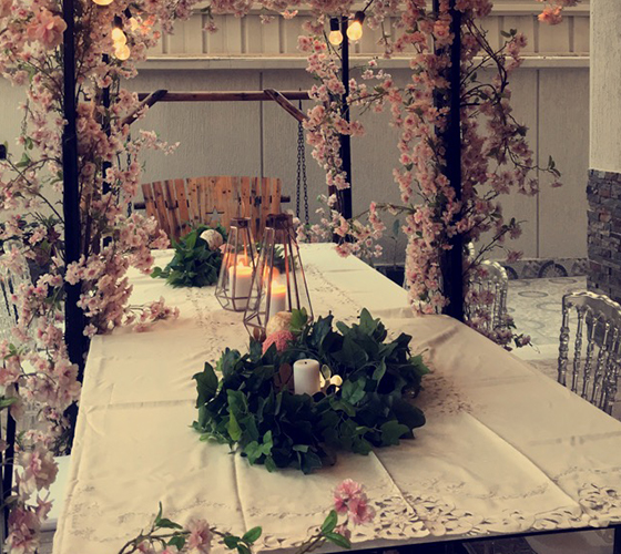 Light Cherry Blossom Table Setup