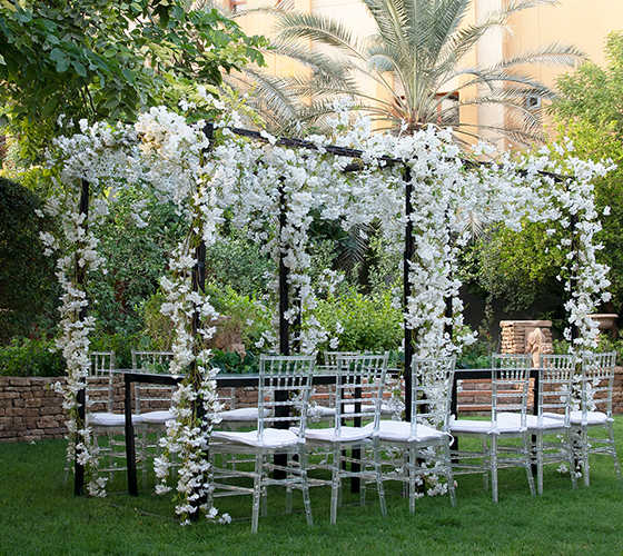 White Cherry Blossom Table Set Up