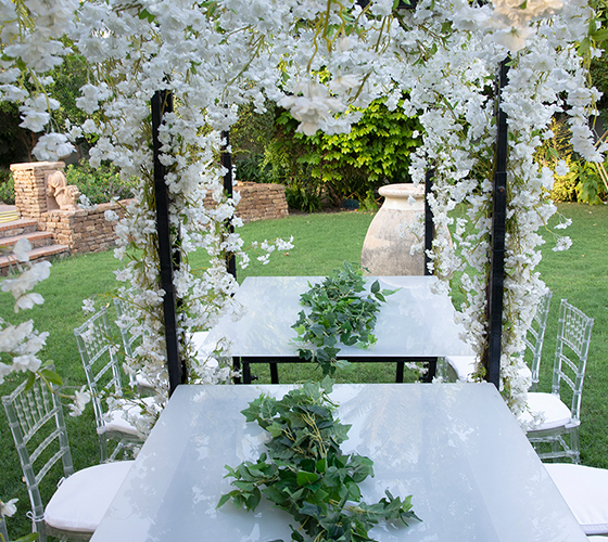 White Cherry Blossom Table Set Up